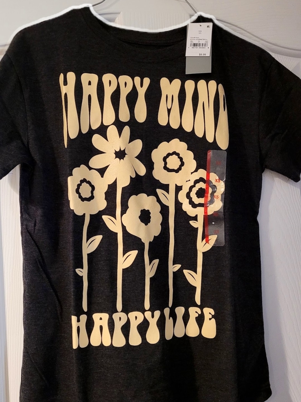 Kids Happy Mind Happy Life Graphic Tee - Black/Cream